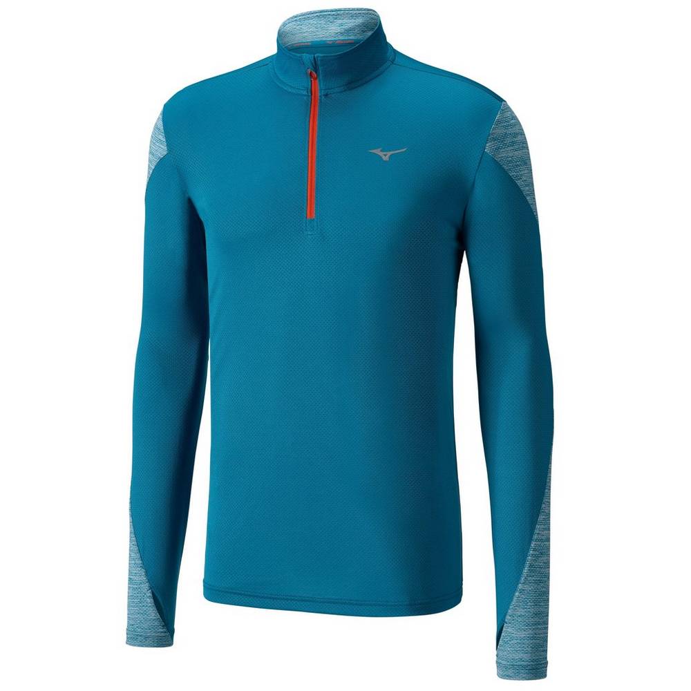 Mizuno Men's ALPHA LONG SLEEVE HALF ZIP 2.0 Running Tops Blue (421695-MYE)